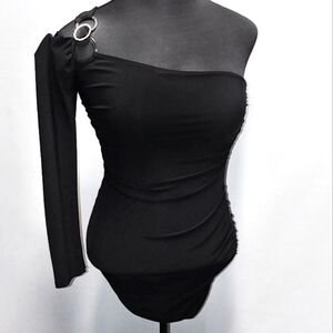 BN (S) Tarzan & Peek-a-boo stretchy mini dress + bling accent & silver